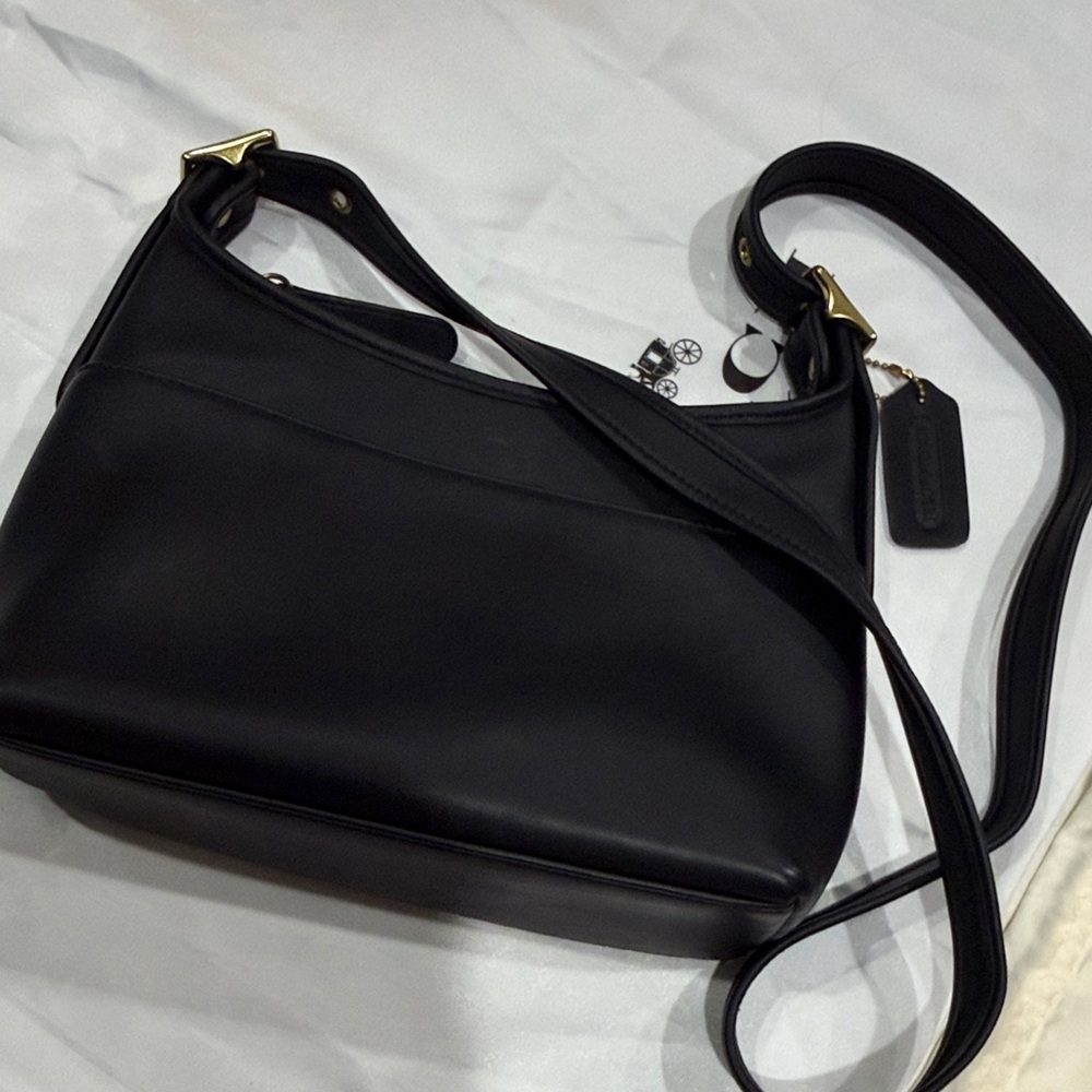 Coach Black Leather Shoulder Bag with Gold Hardware